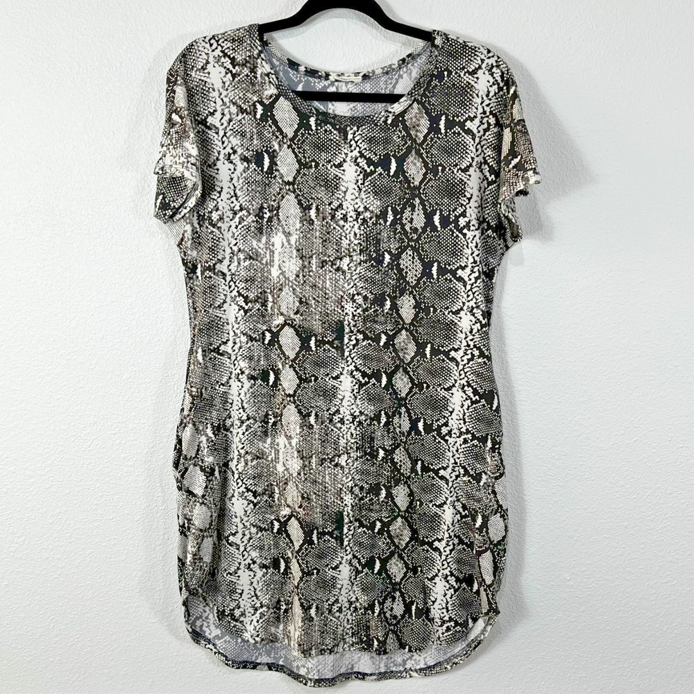Viamor Shirt Dress‎ Snakeskin Print Pockets Short Dolman Sleeves Women's M